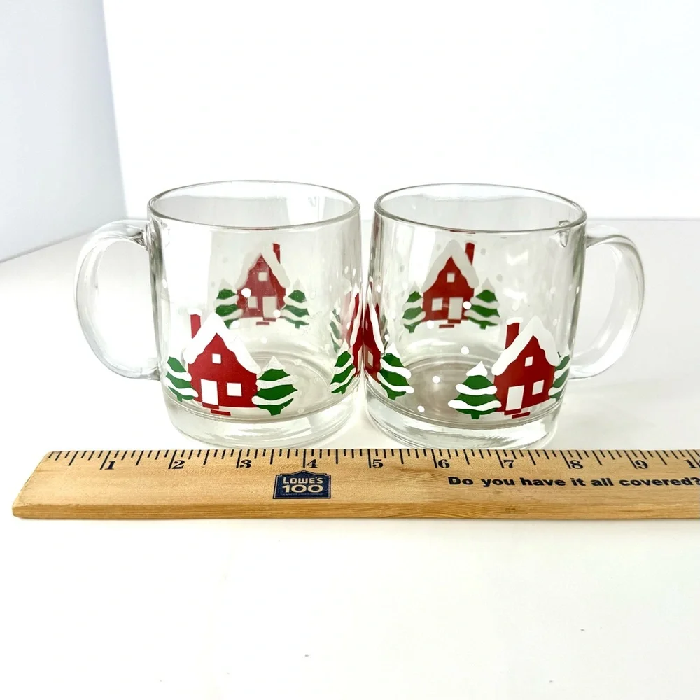 Vintage Crate & Barrel Luminarc French Clear Christmas Tree Mugs set of 2
